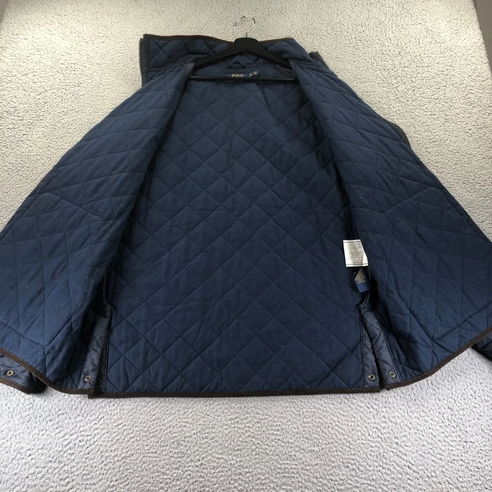 Polo Ralph Lauren Jacket Mens XL Tall Blue Diamond Quilted Corduroy Trim